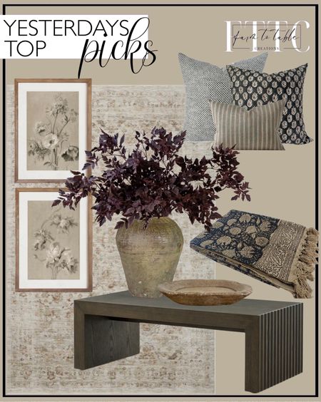 Yesterday’s Top Picks. Follow @farmtotablecreations on Instagram for more inspiration.

Amber Lewis x Loloi Honora Beige / Spice Area Rug   Handmade Throw Handblock print Throw Cotton Throw Blanket Sofa Décor Room Décor Tassels Block print. Castlery Sloane Rectangular Coffee Table. Antique Neutral Floral Print Set. CHINESE STORAGE JAR VASE. Vintage Stone Bowl - Rustic Bowl - Accent Bowl - Primitive Bowl - Antique Marble Bowl - Decorative Bowl - Catch All Bowl - Hand Carved Plate. New Afloral Plum Artificial Cimicifuga Plant Leaf Spray - 31". Three Pillow Cover Combination Set, Neutral Designer Pillow Collection, Farmhouse Pillow Set, Master Bed Pillow Combo, Pillow Cover Bundle. 



Loloi Rugs | Chris Loves Julia | console table | console table styling | faux stems | entryway space | home decor finds | neutral decor | entryway decor | cozy home | affordable decor |  | home decor | home inspiration | spring stems | spring console | spring vignette | spring decor | spring decorations | console styling | entryway rug | cozy moody home | moody decor | neutral home


#LTKFindsUnder50 #LTKHome #LTKSaleAlert