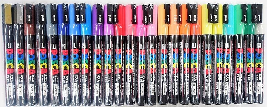 Uni Posca Paint Marker Pen, Fine Point(PC-3M), 24 Colors Set with Original Vinyl Pen Case | Amazon (US)