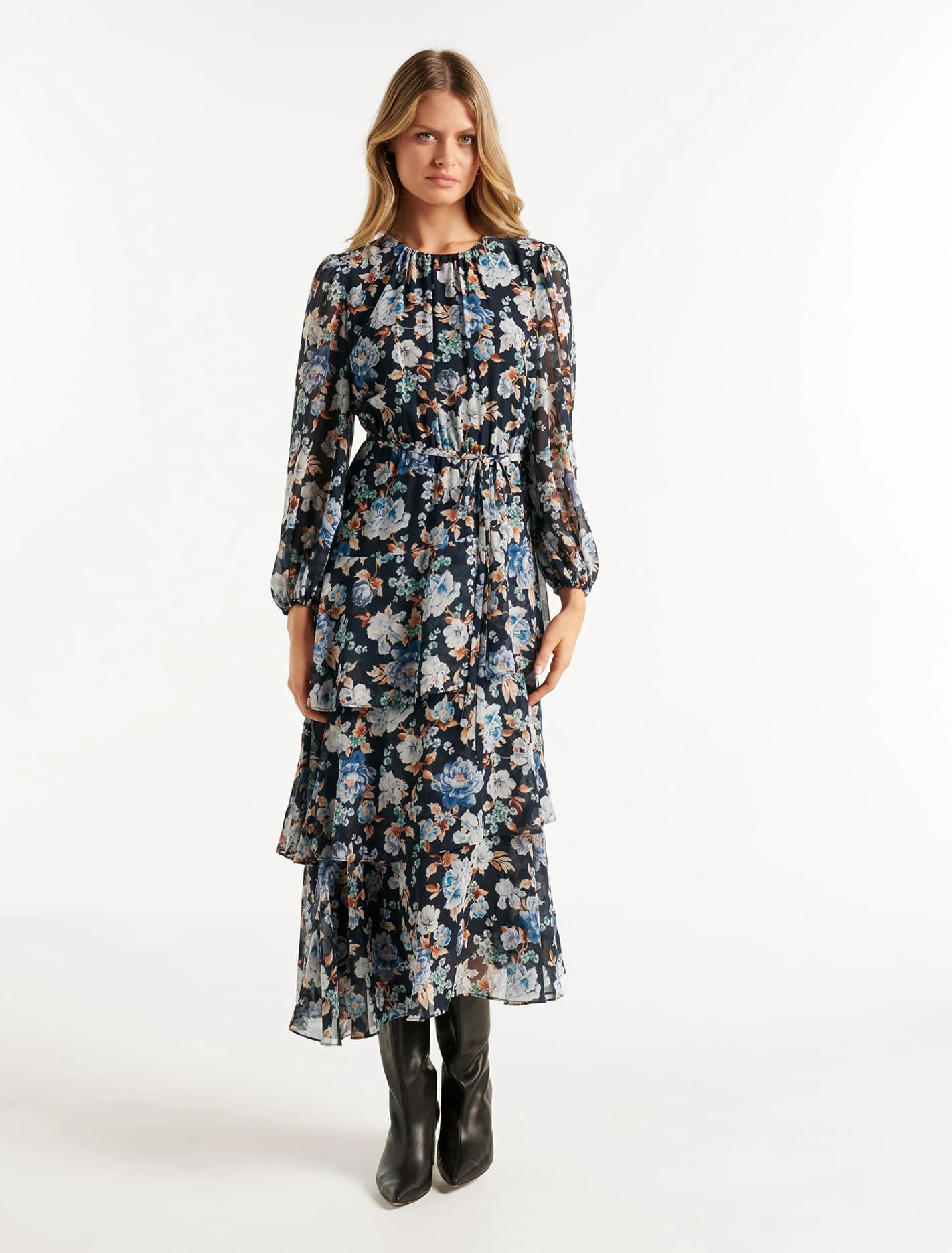 Angelica Asymmetrical Ruffle Midi Dress | Ever New (CA)