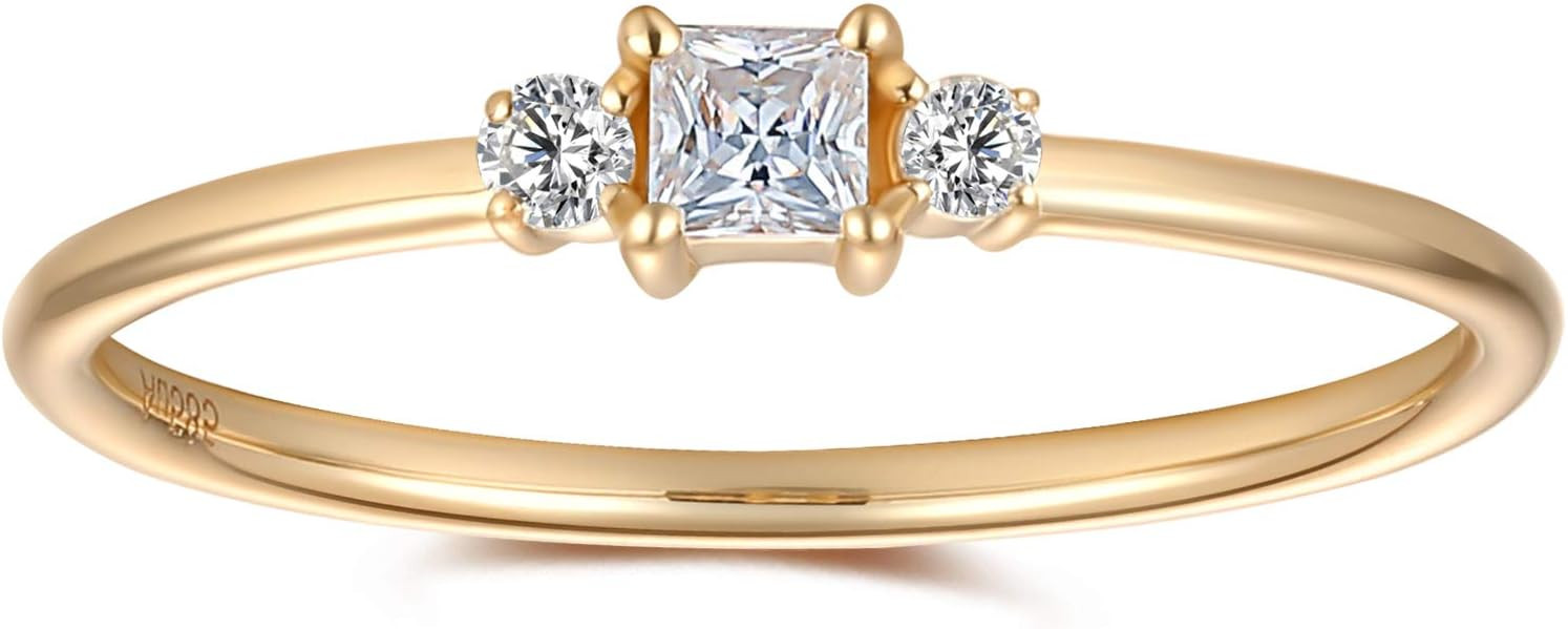 14K Yellow Gold Moissanite Engagement Ring for Women | Solid Gold Three-Stone Promise Ring | 0.2 ... | Amazon (US)