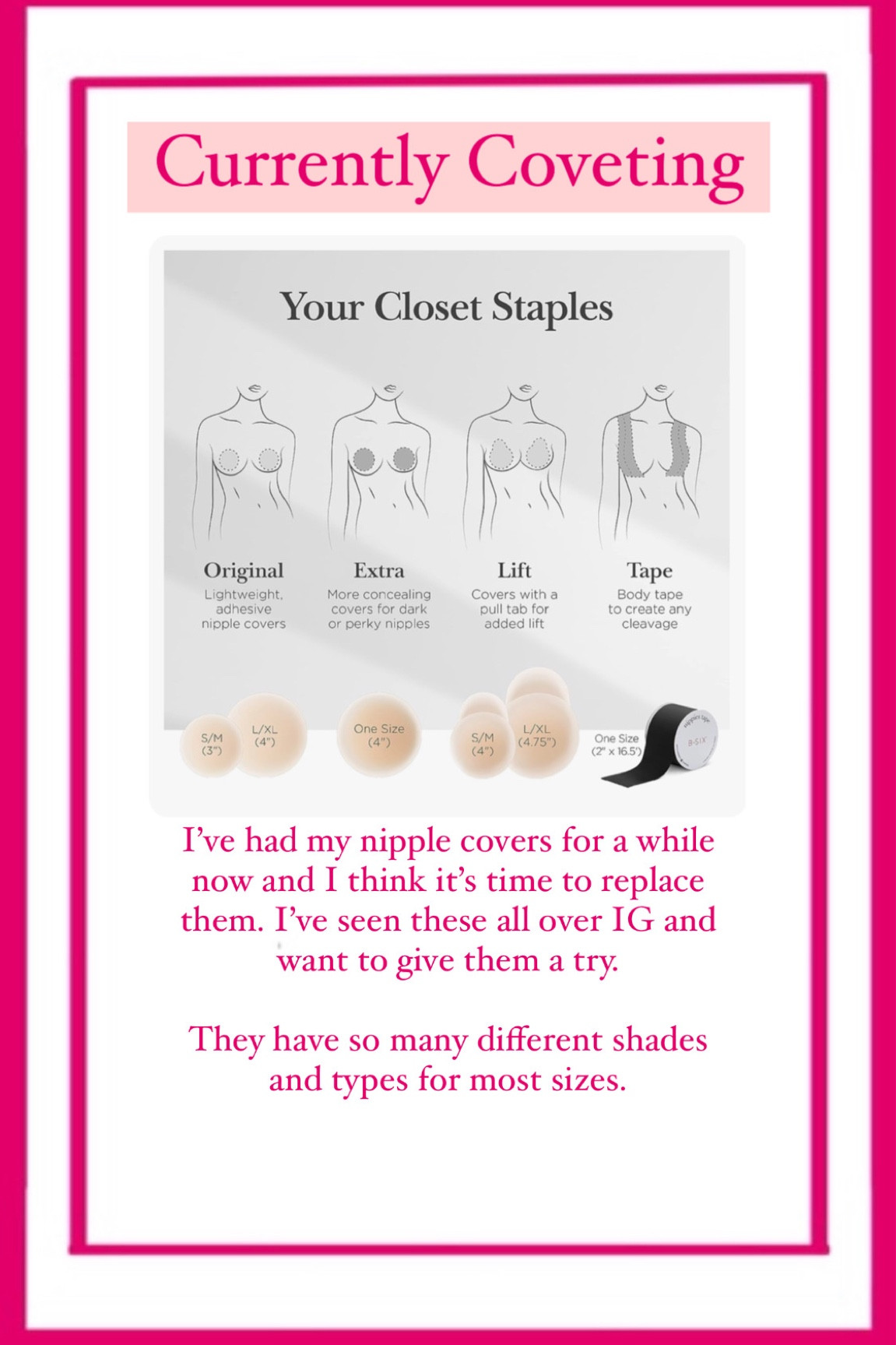 When you want to go bra less but want a little bit of coverage these nipple covers are perfect! Mine are a few years old so it is time to replace them. They have options for most sizes. 

#LTKFind #LTKstyletip #LTKunder50