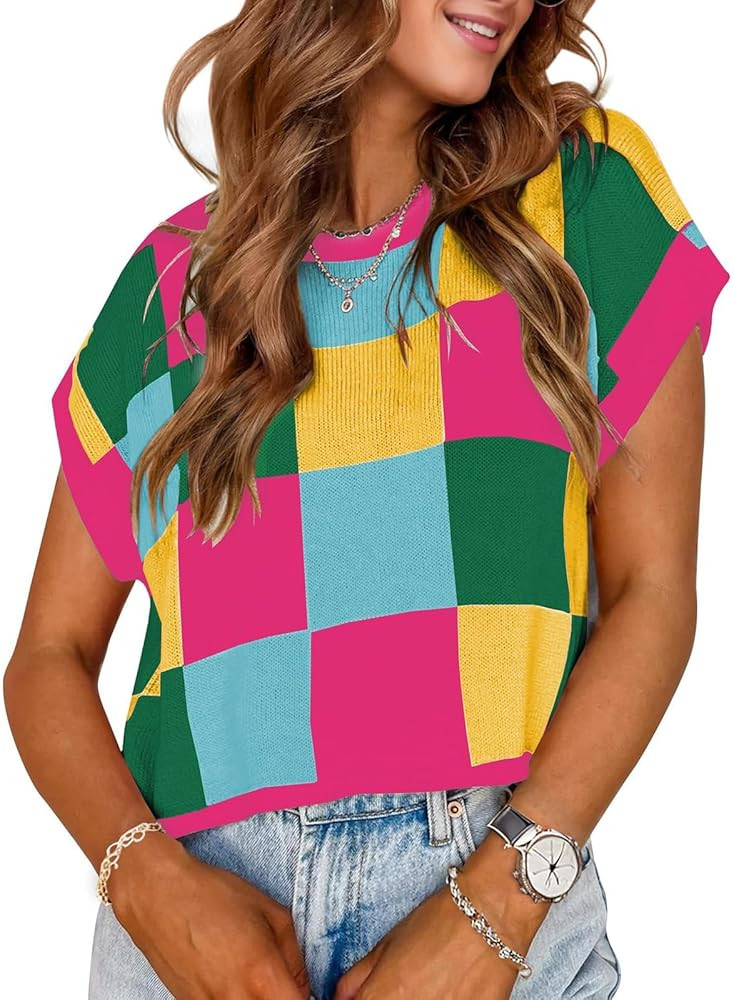 Womens Spring Crop Tops 2026 Summer Cap Short Sleeve Sweater Vest Loose Shirts Cute Trendy Top Va... | Amazon (US)