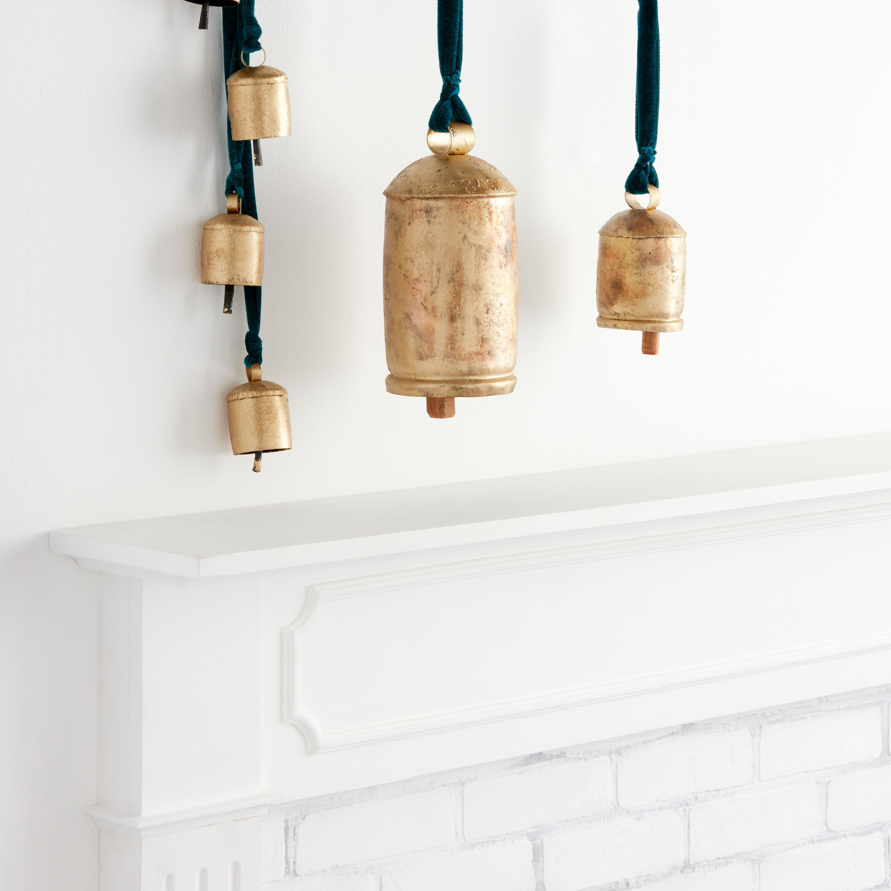 Gold Metal Bell With Velvet Ribbon Hanging Decor Collection | World Market