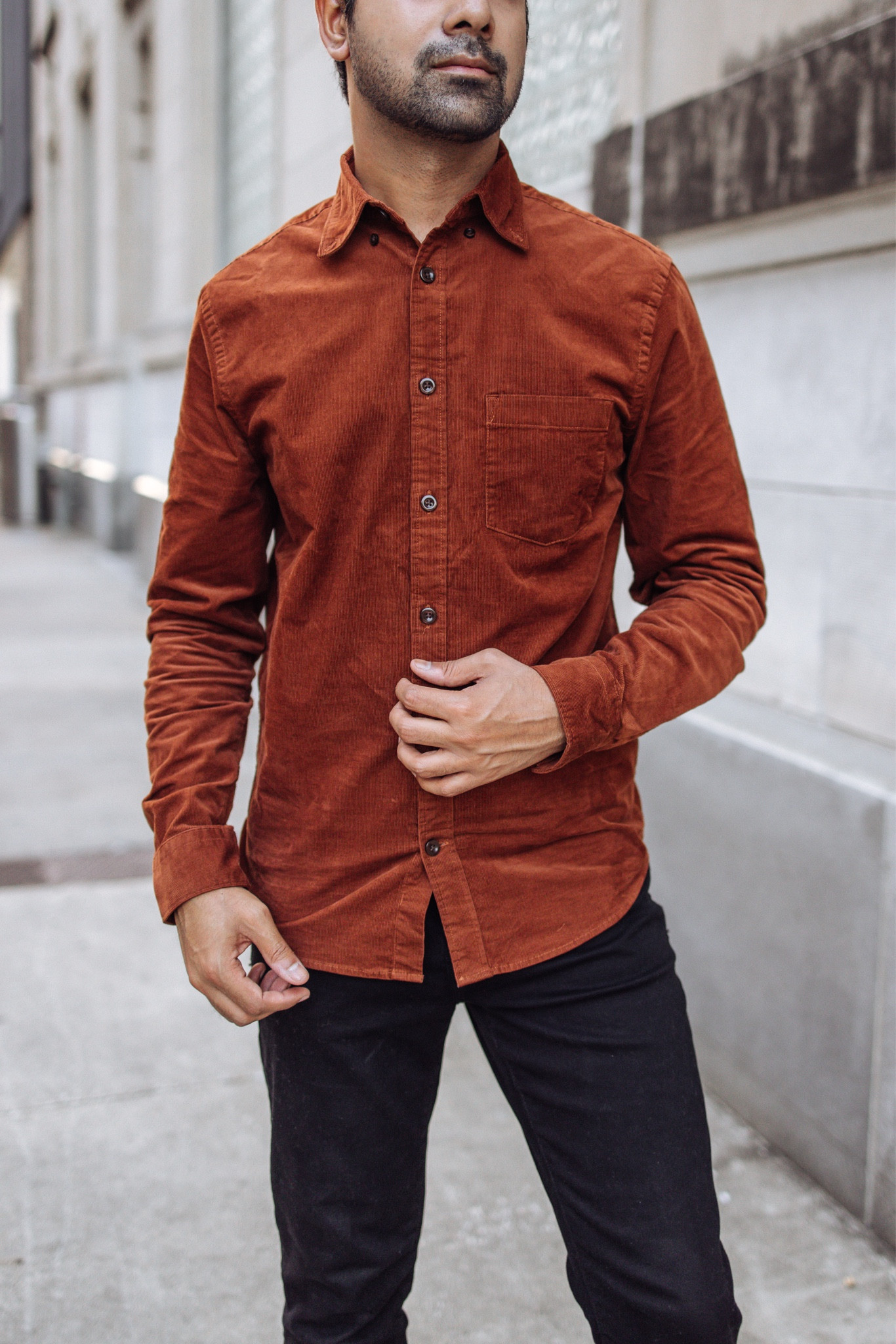 slim solid stretch corduroy shirt