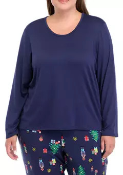 PAJAMARAMA Plus Size Nutcracker Solid Long Sleeve Pajama Top | Belk