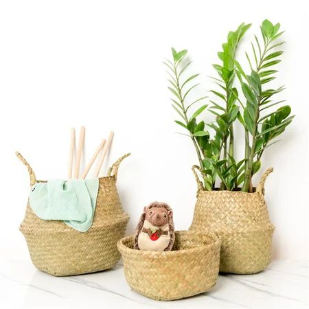 Large Natural and Woven Seagrass Tote Belly Basket for Storage, Laundry, Picnic, Plant Pot Cover, an | Walmart (US)