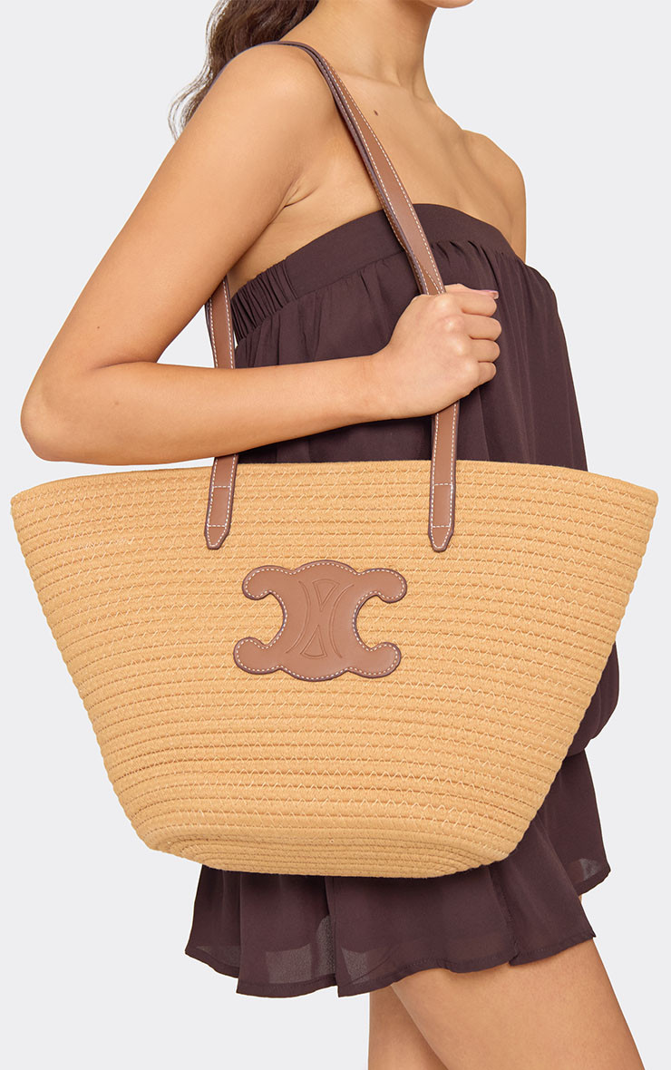 Medika Logo Detail Oversized Beach Bag In Beige Woven | EGO Shoes (US & Canada)