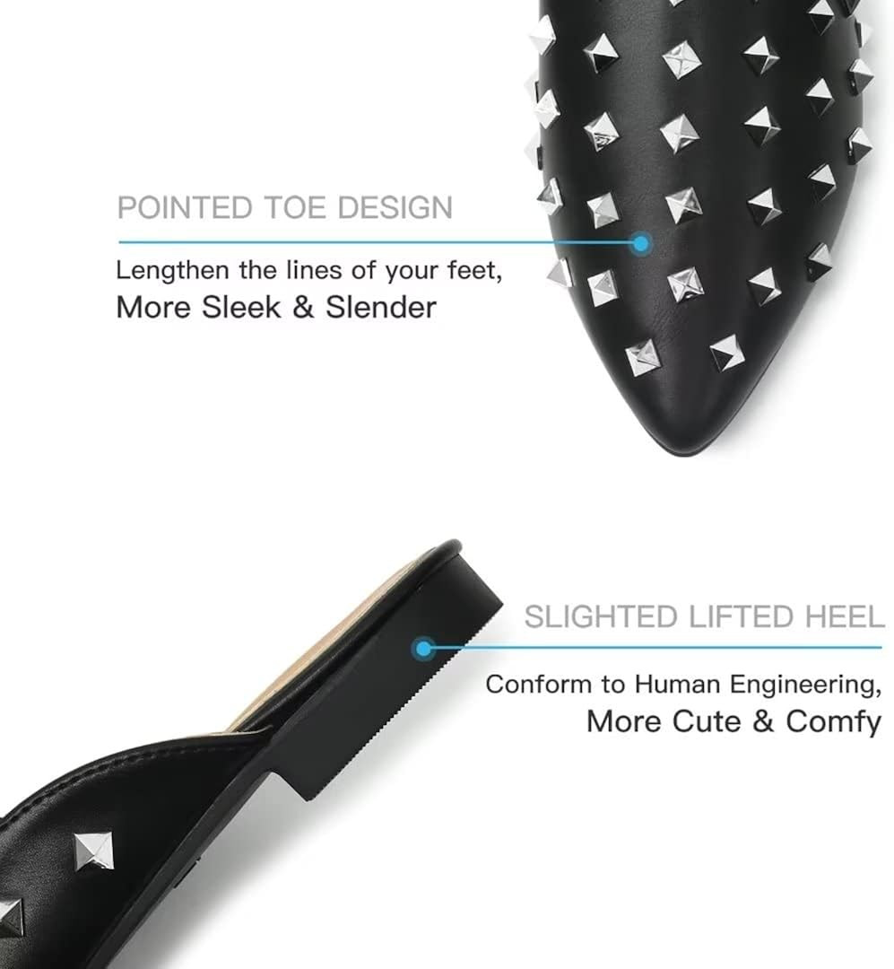 MUSSHOE Mules for Women Flats Comfortable Pointed Toe Studded Women's Mules | Amazon (US)