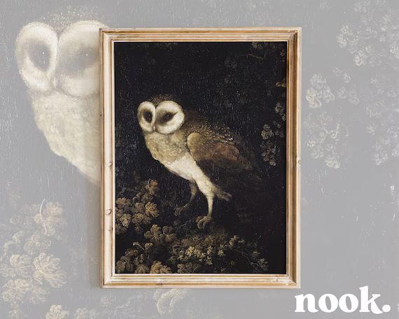 Antiquated Owl Art Print  Vintage Moody Owl Painting  Dark | Etsy | Etsy (US)