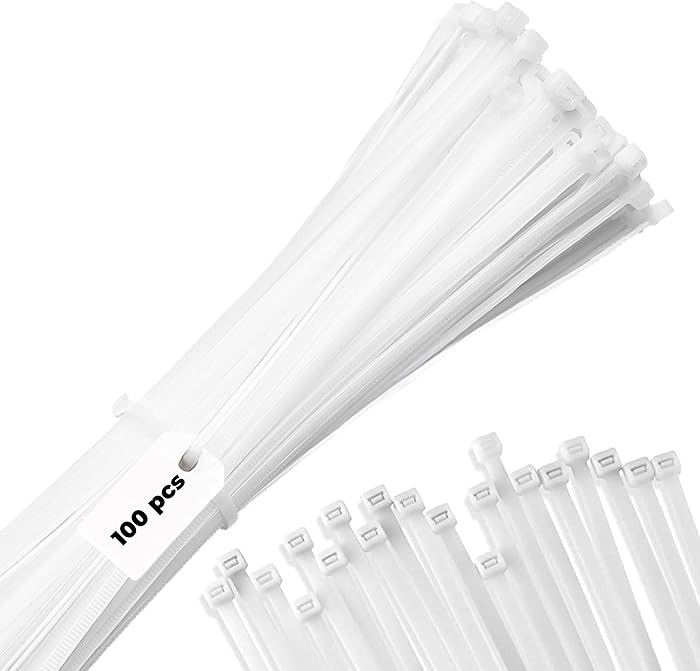 12" White Zip Cable Ties (100 Pack), 40lbs Tensile Strength, Heavy Duty, Self-Locking Premium Nyl... | Amazon (US)