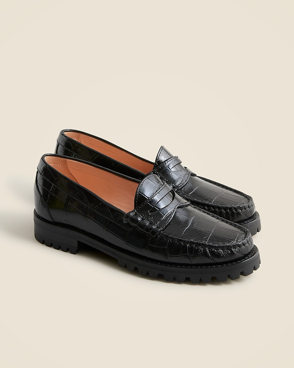 Winona lug-sole penny loafers in croc-embossed leather | J. Crew US