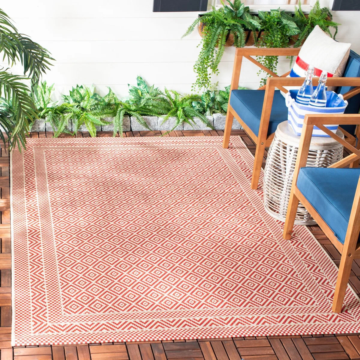 Arneshia Geometric Beige/Red Indoor / Outdoor Area Indoor/Outdoor Area Rug | Wayfair North America