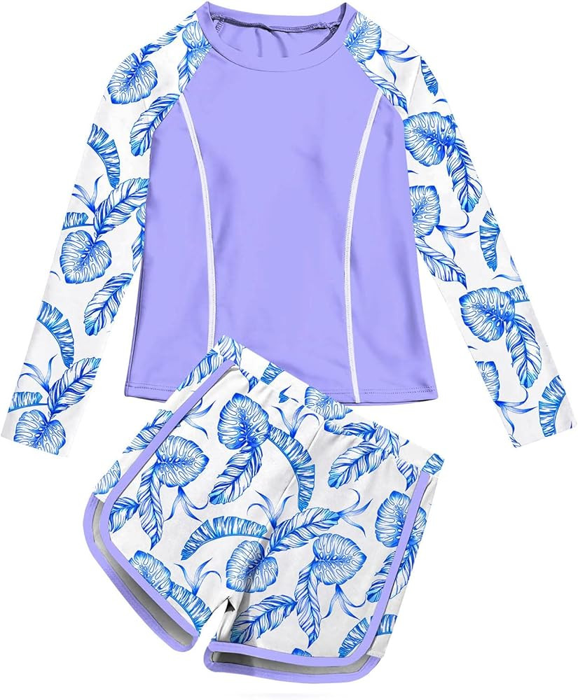 Vogseek Girls Rash Guard Swimsuits 2 Piece Bathing Suit UPF 50+ Summer Swimwear Size 7-12T | Amazon (US)