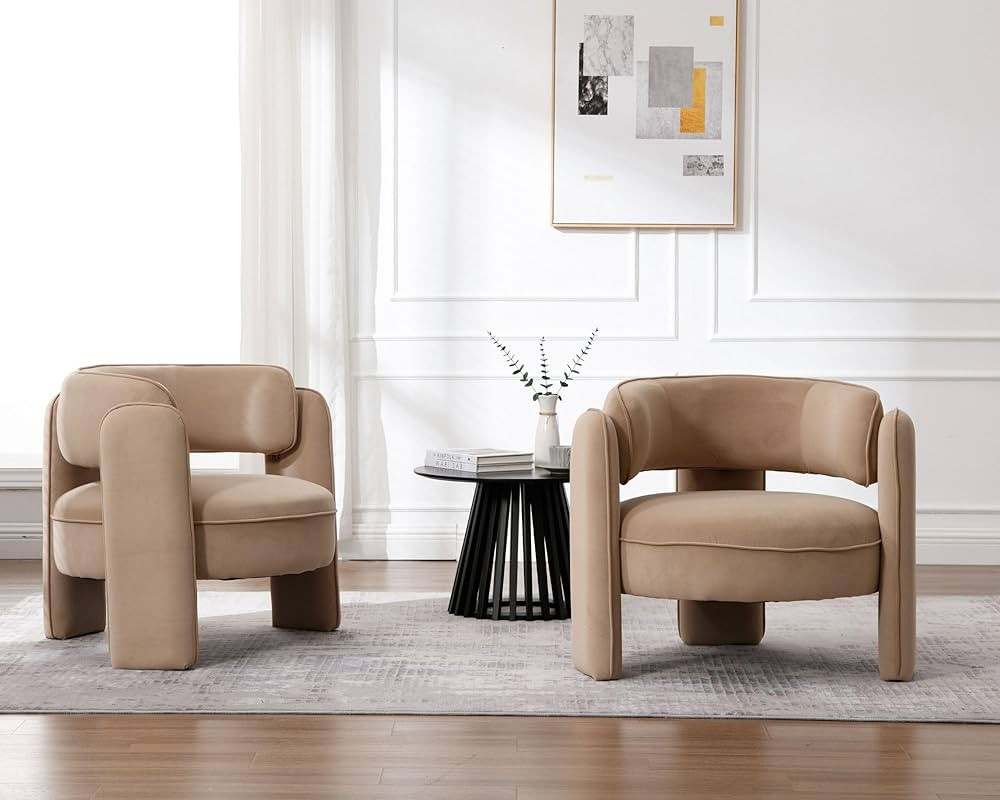 VESCASA Velvet Barrel Accent Chairs with Open-Back, Upholstered Side ArmChairs with 3 Legs, Moder... | Amazon (US)