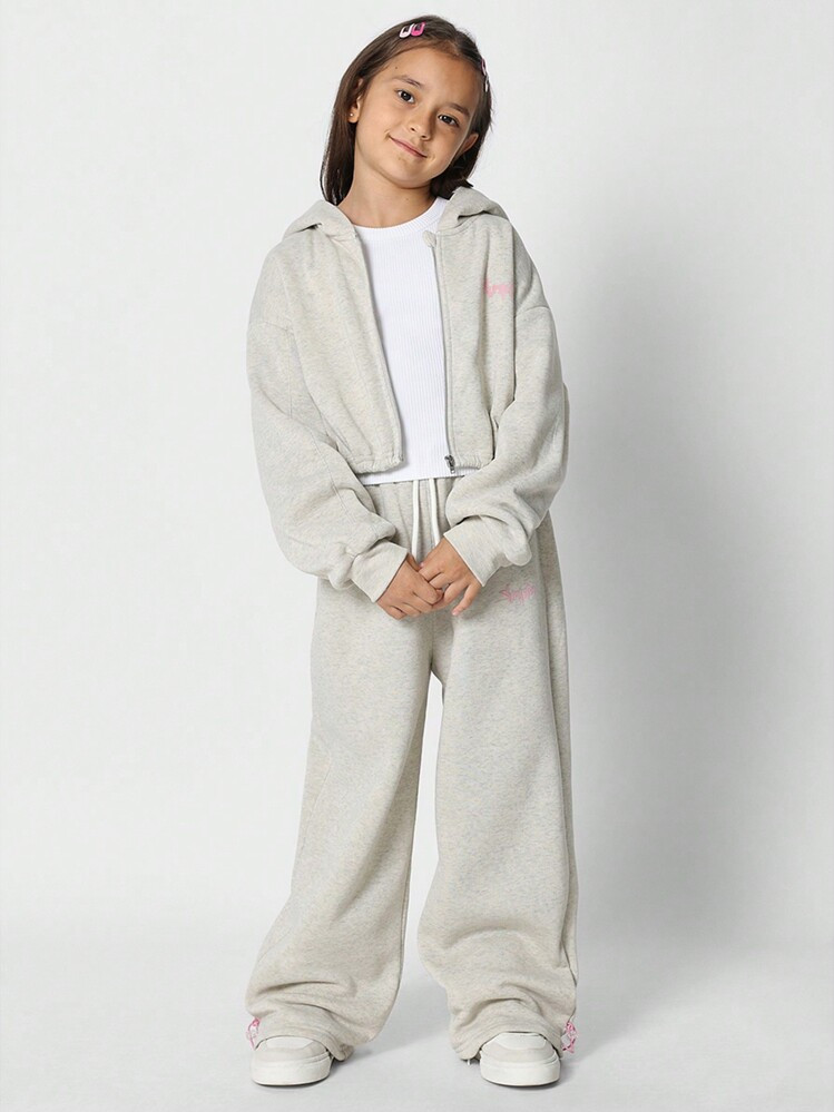 SUMWON Tween Girls Crop Zip Through Hoodie And Jogger 2 Piece Set | SHEIN