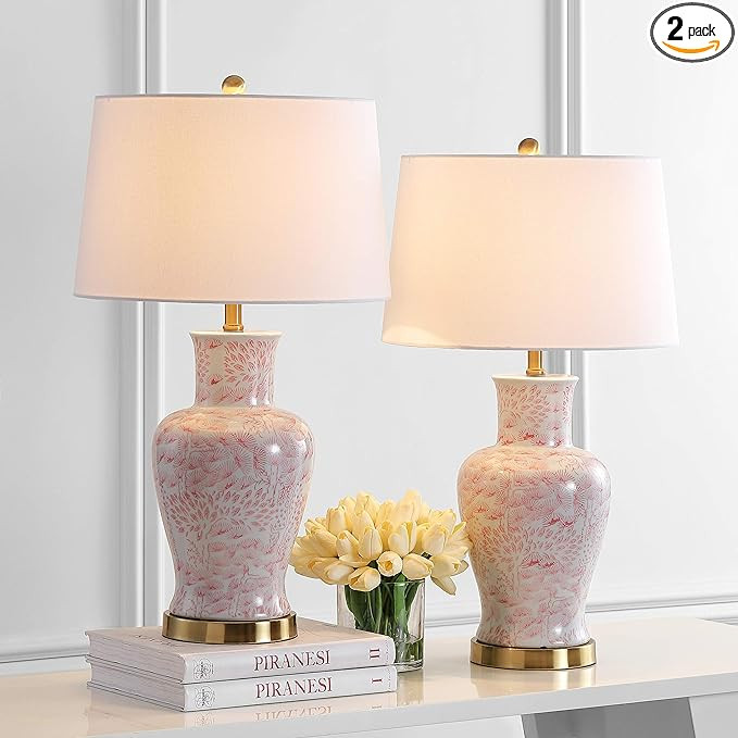 SAFAVIEH Lighting Collection – Calli Set of 2 Pink & White Chinoiserie Ceramic Table Lamps with... | Amazon (US)