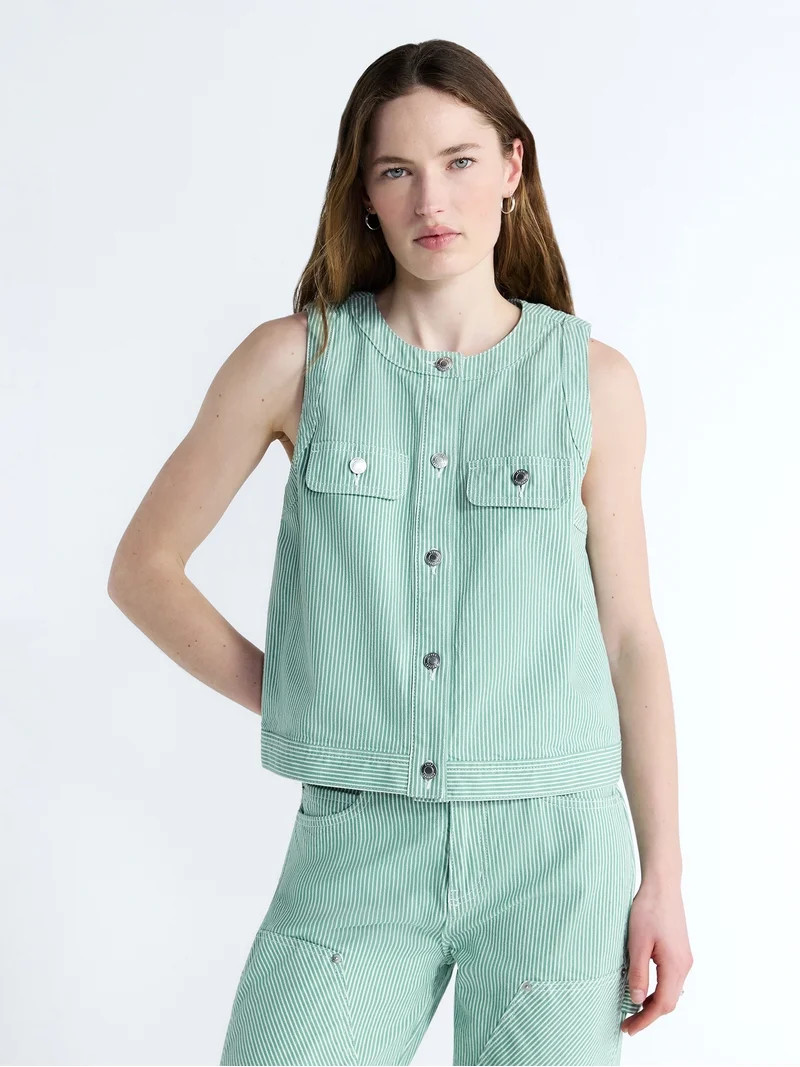 Free Assembly Women's and Women's Plus Button Front Sleeveless Denim Top, Sizes XS-4X | Walmart (US)
