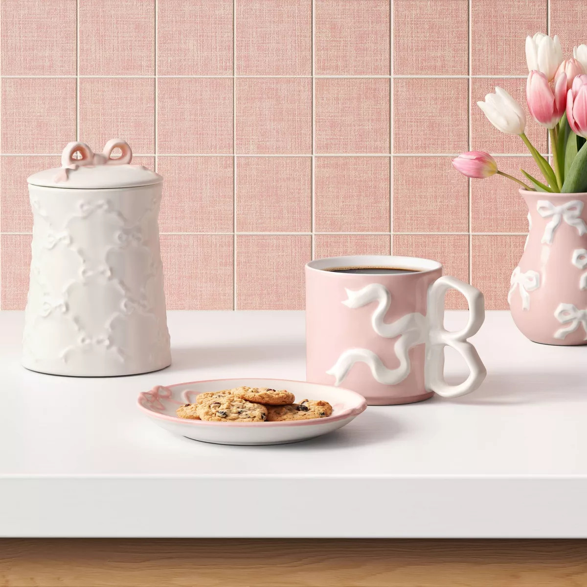 17.22 fl oz Stoneware Bow Mug Pink - Room Essentials\u2122 | Target