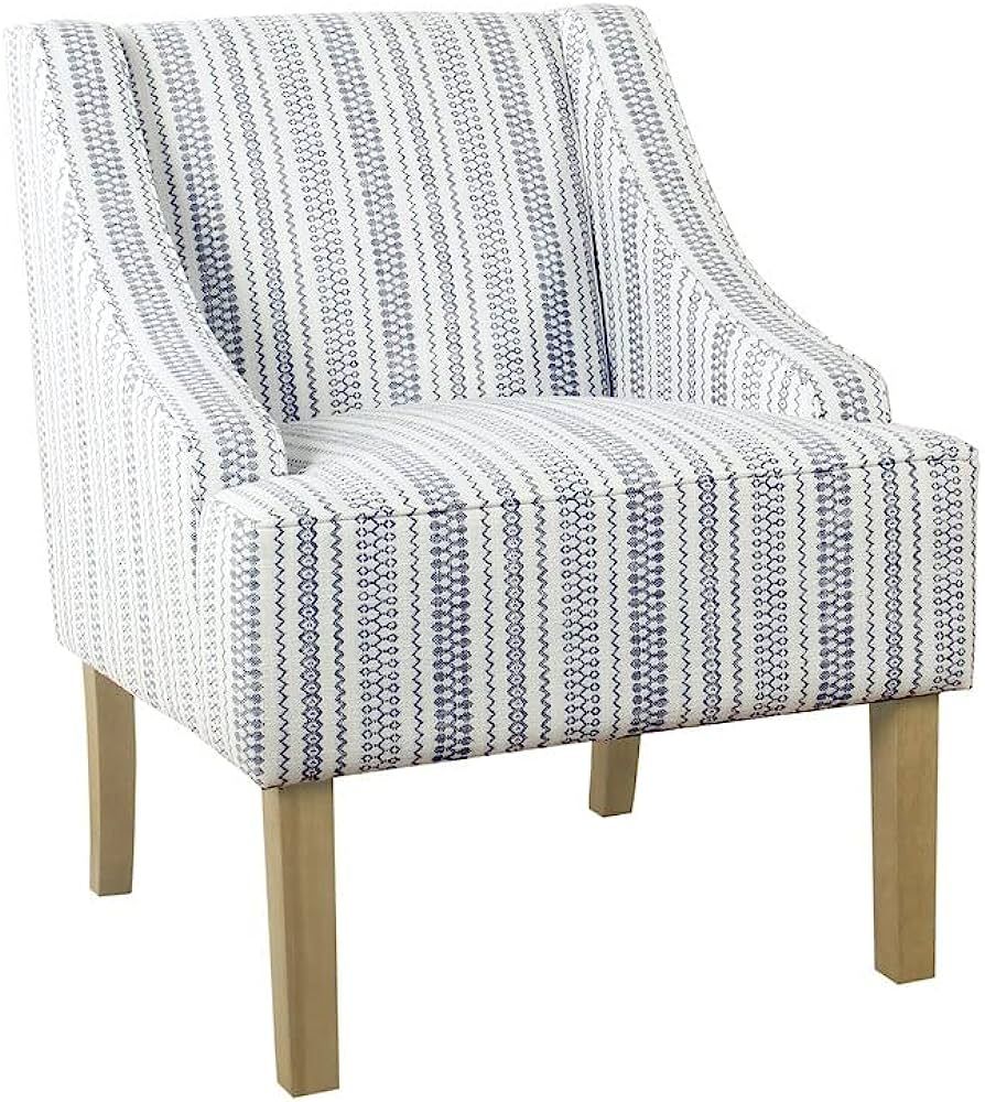 HomePop Velvet Swoop Arm Accent Chair, Blue and White farmhouse stripe | Amazon (US)