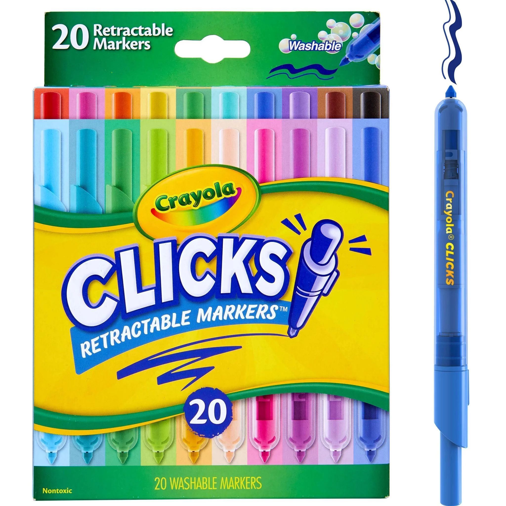 Crayola 20 Ct Clickable Washable Markers, Back to School Supplies, Teacher Supplies, Beginner Chi... | Walmart (US)