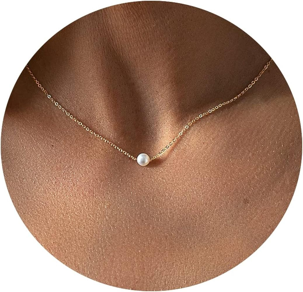 Pearl Necklaces for Women,14K Real Gold Plated Dainty Cute Pearl Necklace for Women Handmade Pear... | Amazon (US)