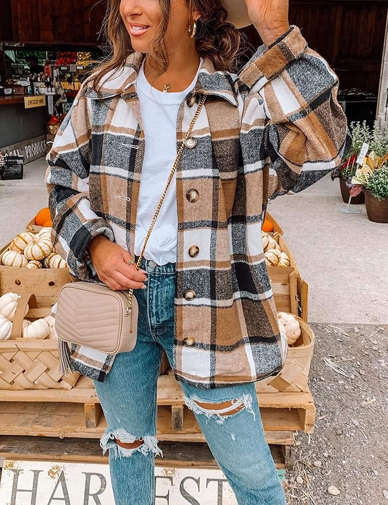Fall Color Block Plaid Flannel Shacket  | Amazon (US)