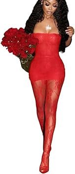 Kafiloe Sexy 3 Piece Outfits for Women Clubwear Lace Tube Mini Dress Top with Stockings Set Birth... | Amazon (US)