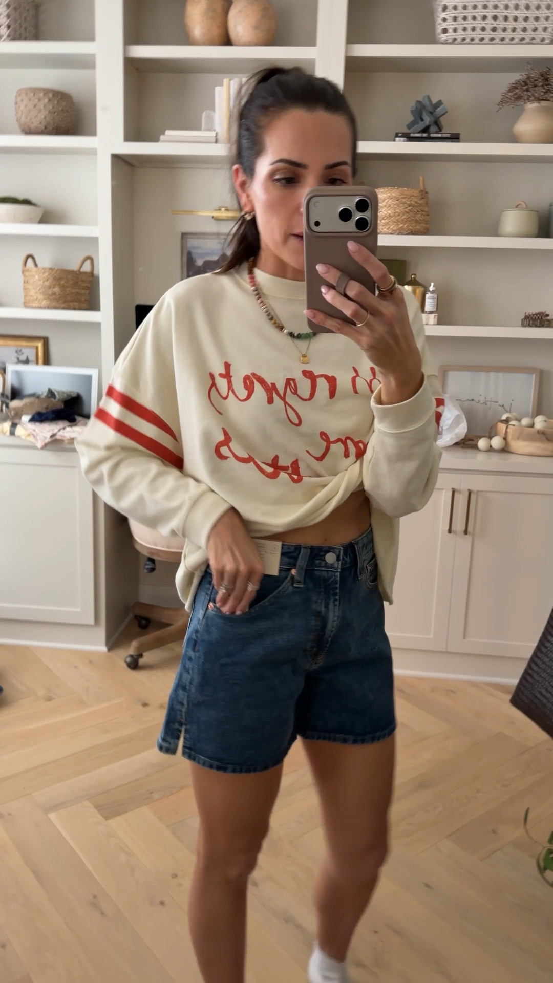 These Target shorts 🏆!!! Wearing my true size 4. Available in 4 washes (this is medium wash)! 

True to size sweatshirt (S)

#LTKmomlife #LTKSaleAlert #LTKSeasonal