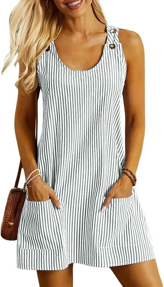 ETCYY NEW Womens Sleeveless Summer Dresses 2026 Cusual U Neck Sundresses Striped Printed Short Dr... | Amazon (US)