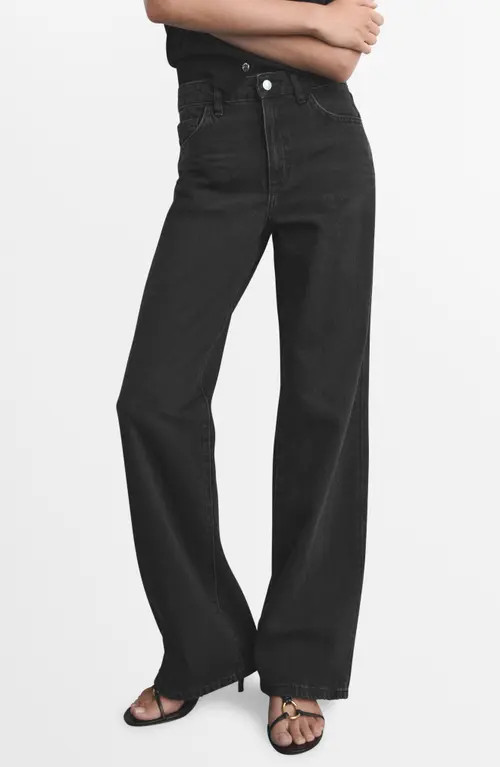 MANGO Danila High Waist Wide Leg Jeans in Black Denim at Nordstrom, Size 12 | Nordstrom