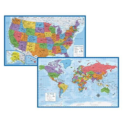 Laminated World Map & US Map Poster Set - 18" x 29" - Wall Chart Maps of the World & United States - Made in the USA - (LAMINATED, 18" x 29") | Amazon (US)