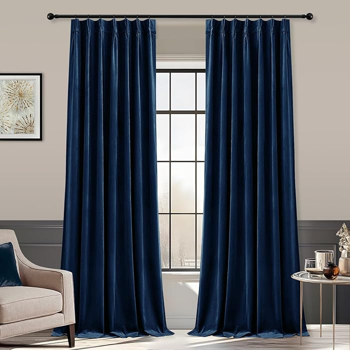 AUSSPVOCT Navy Blue Pinch Pleated Velvet Curtains 108 inches Long 2 Panels Set, Soft Blackout Dra... | Amazon (US)