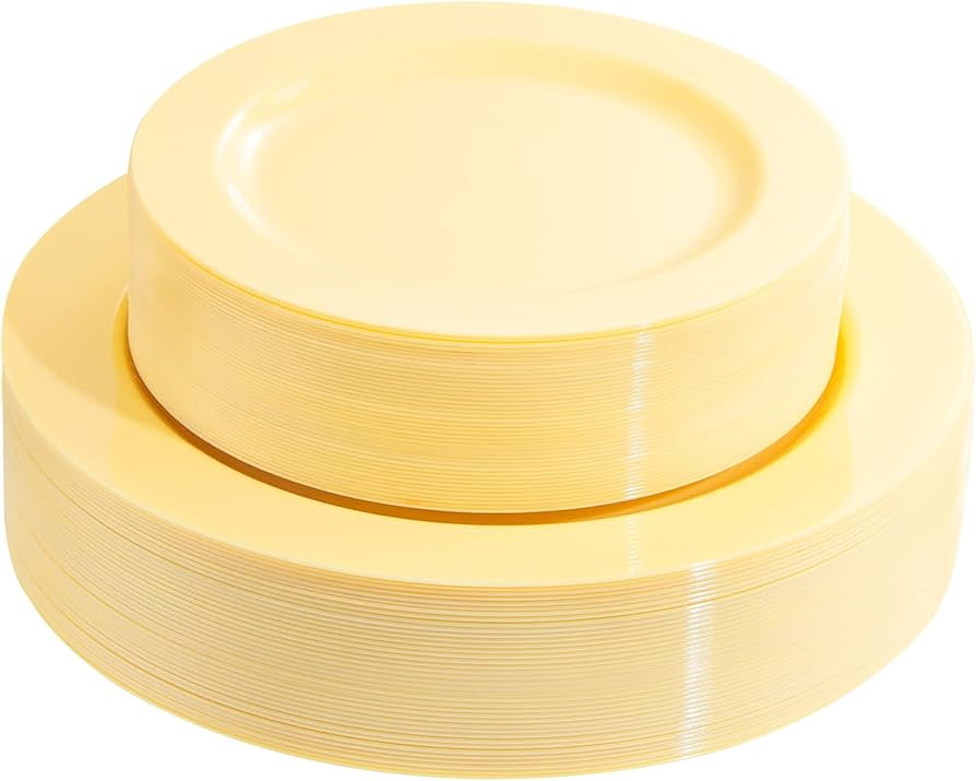 FLOWERCAT 60PCS Yellow Plates - Heavy Duty Yellow Plastic Plates Disposable for Easter Party/Wedd... | Amazon (US)