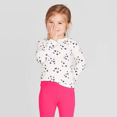 Toddler Girls' Long Sleeve Heart T-Shirt - Cat & Jack™ Cream | Target