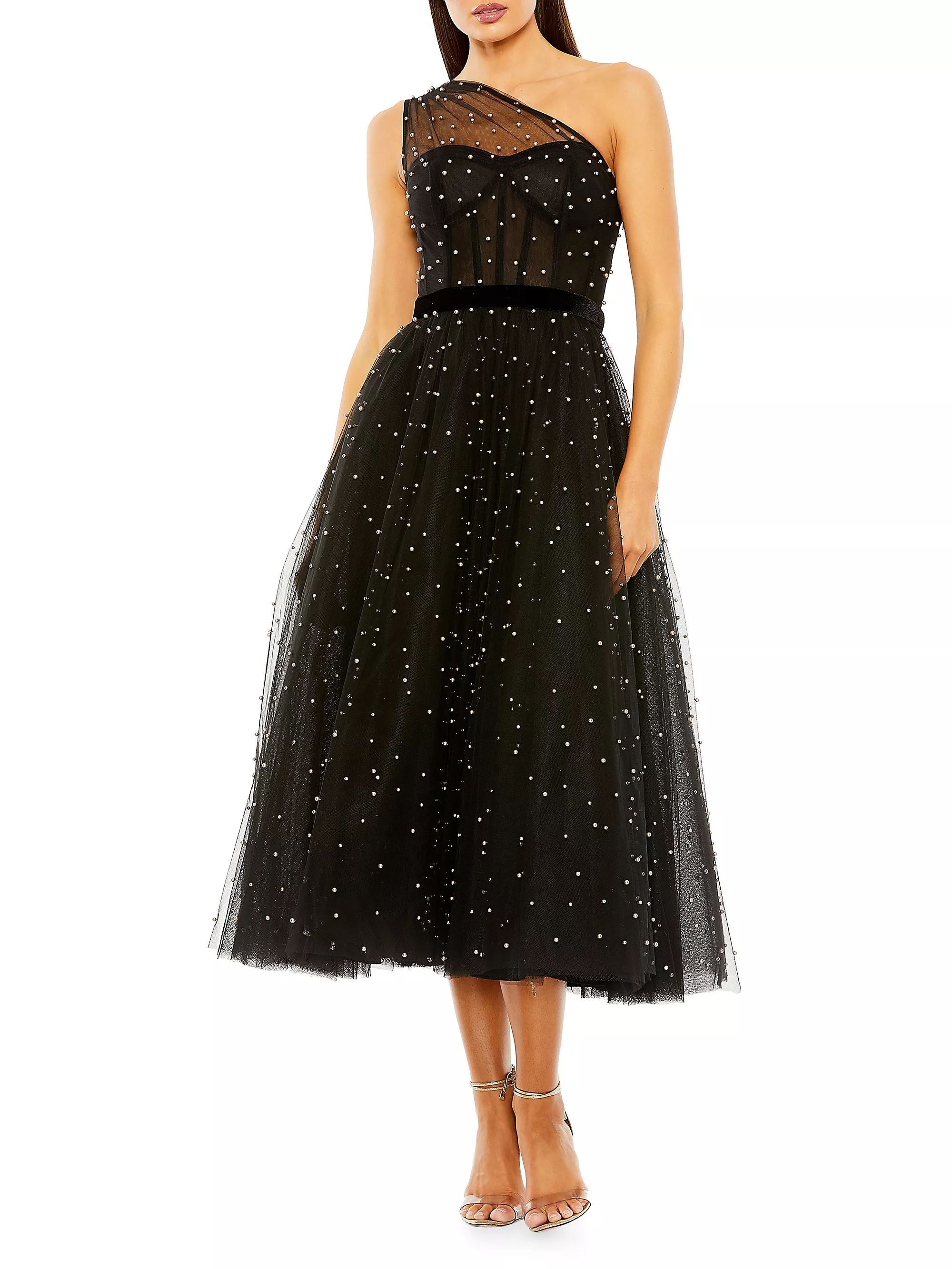 Embellished Tulle One-Shoulder Midi-Ballgown | Saks Fifth Avenue