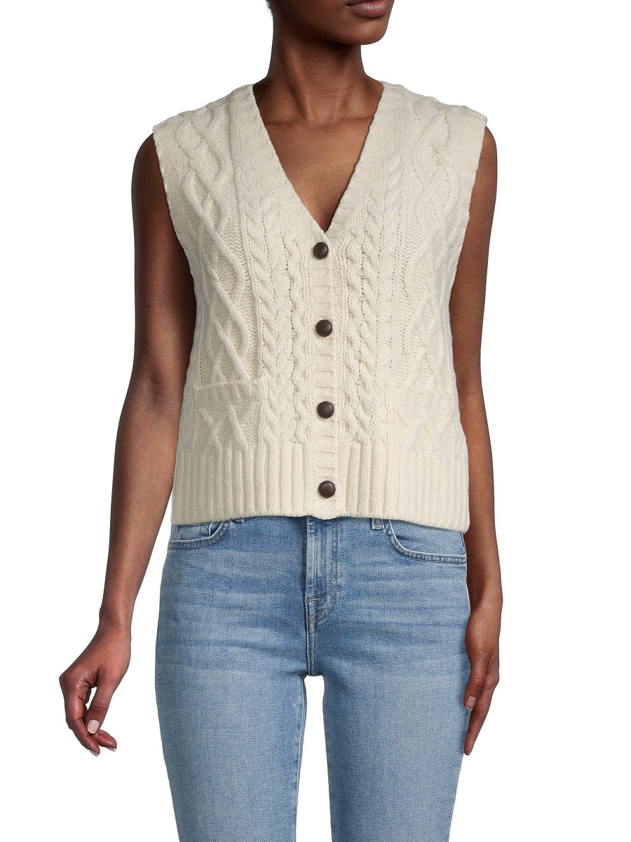 Re/done Women's 50s Cable-Knit Button-Up Wool Sweater Vest - Ivory - Size M | Saks Fifth Avenue OFF 5TH