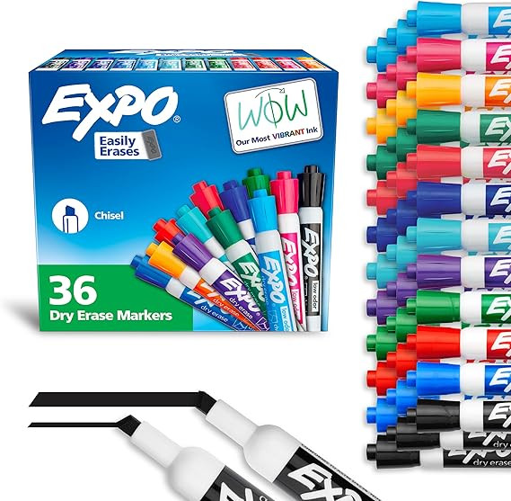 EXPO Low Odor Dry Erase Markers Chisel Tip Assorted Fashion Colors 36 Count for Classroom Office ... | Amazon (US)