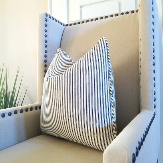 Black and white Ticking Stripe Throw Pillow cover - Classic Ticking Stripe Pillow - Reversible pi... | Etsy (US)