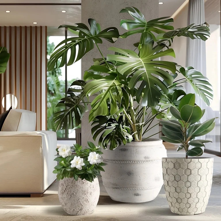 [3-Piece Set] 17/12/9 Inch Modern Concrete Planters - with Drainage Holes & Rubber Plugs, Heavy-D... | Walmart (US)