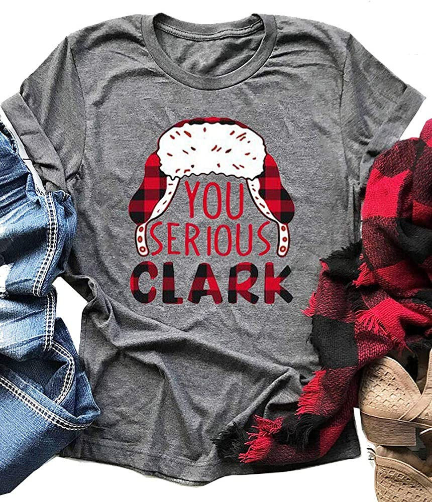 Christmas You Serious Clark Shirt for Women Funny Santa Hat Craphic Tees Tops Casual Short Sleeve... | Amazon (US)