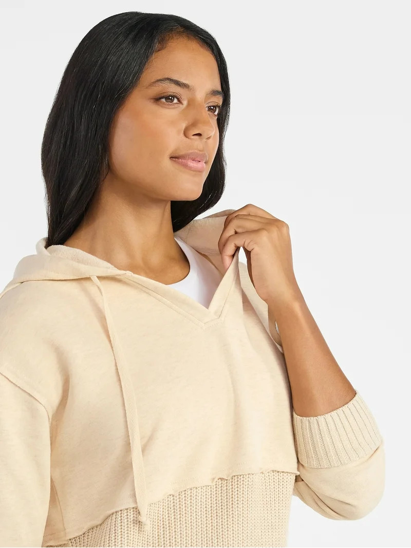 Time and Tru Women's and Women's Plus Fashion Mixed Media Hoodie, Sizes XS-4X - Walmart.com | Walmart (US)