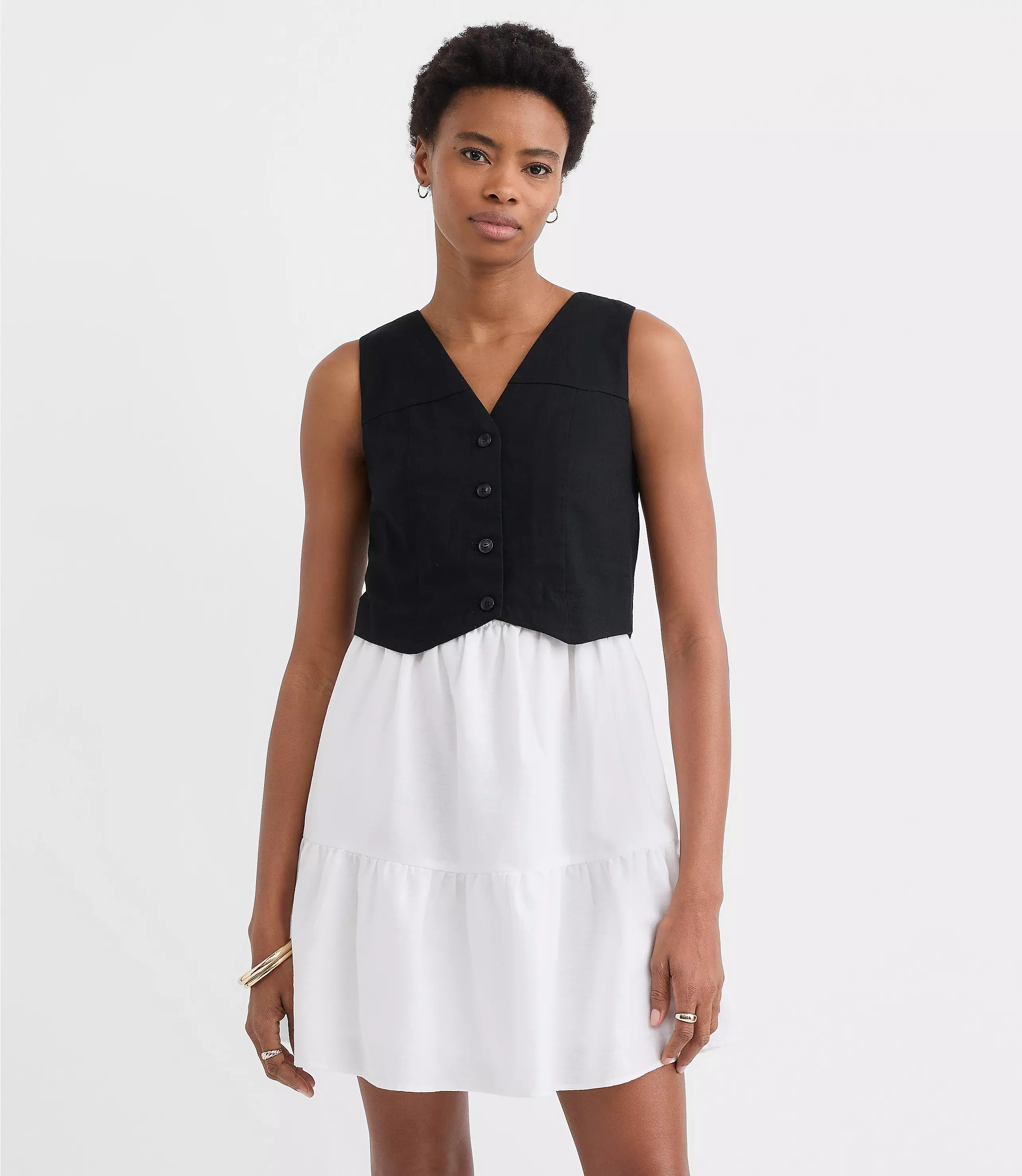 Linen Cotton Vest Ruffle Mini Dress | LOFT