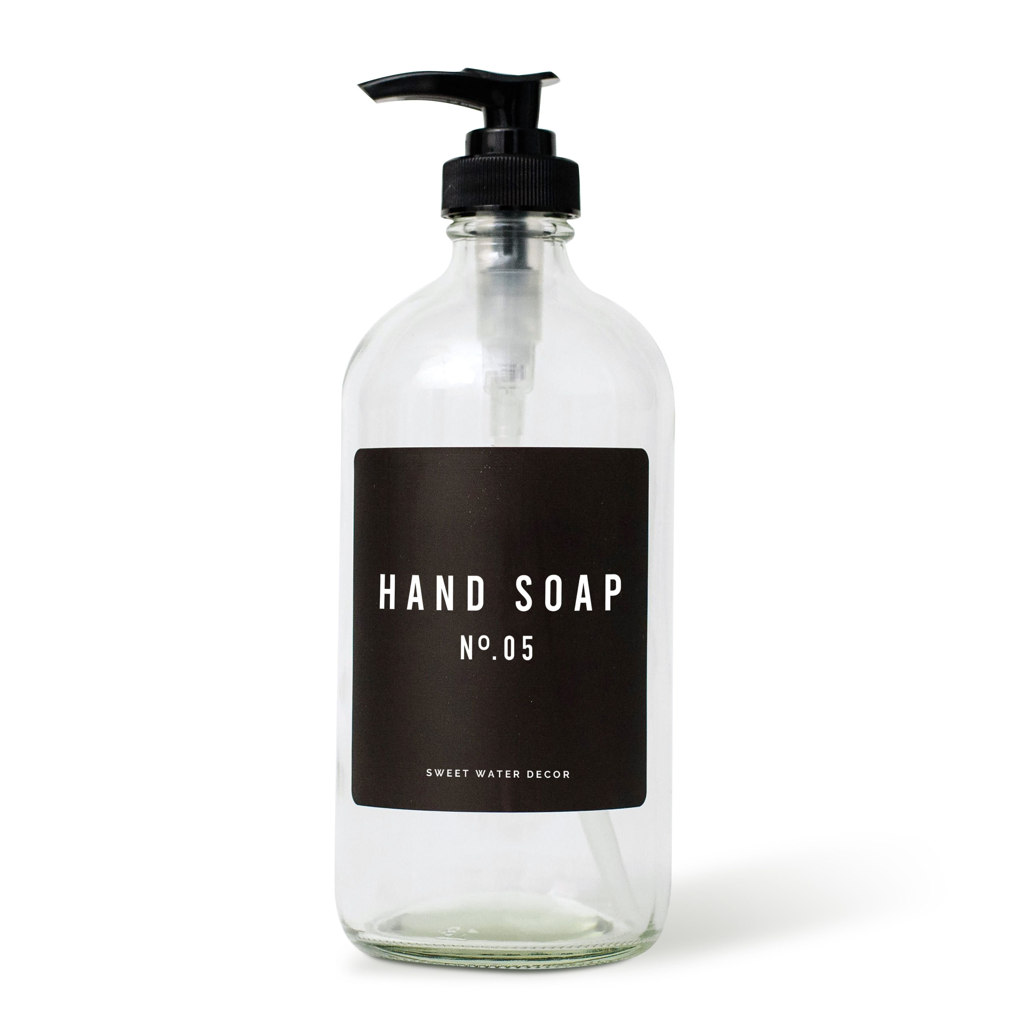 16oz Clear Glass Hand Soap Dispenser - Black Label | Sweet Water Decor, LLC