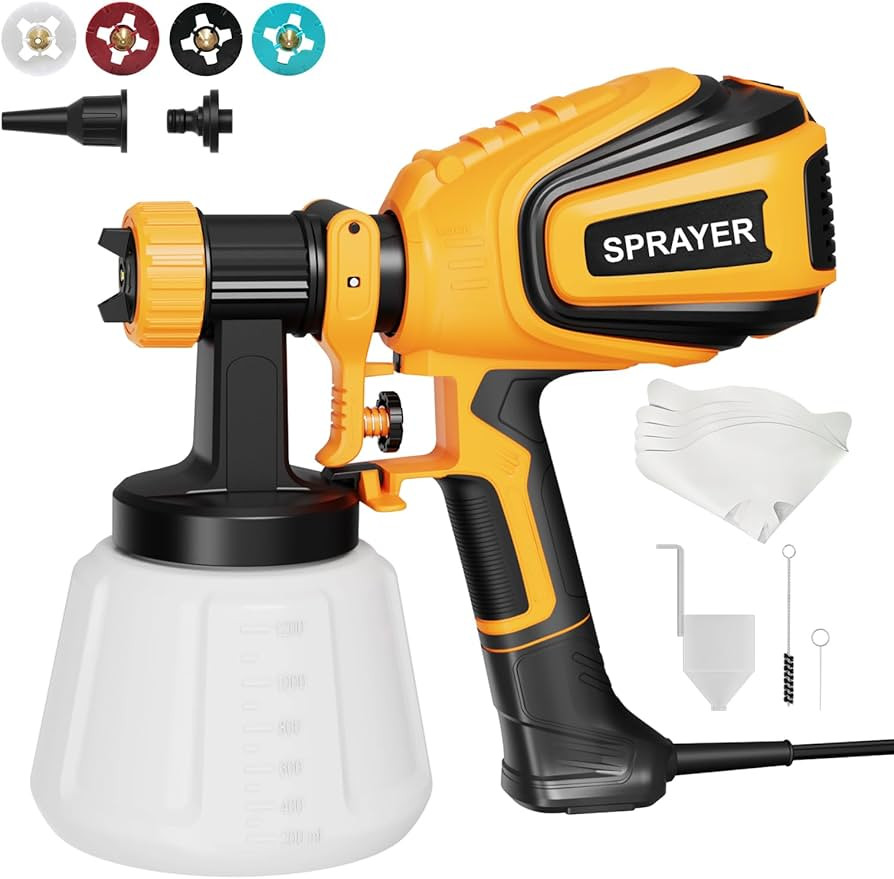 Paint Sprayer, 700W HVLP Spray Gun with Cleaning & Blowing Joints, 4 Nozzles and 3 Patterns, Easy... | Amazon (US)