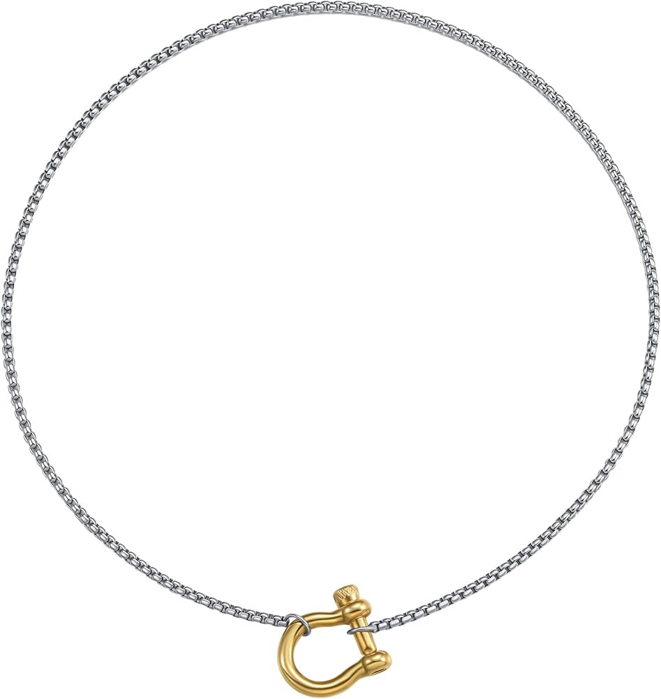 KURTCB Carabiner Necklace 14K Gold Plated Stainless Steel Statement Chunky Heavy Necklace for Wom... | Amazon (US)