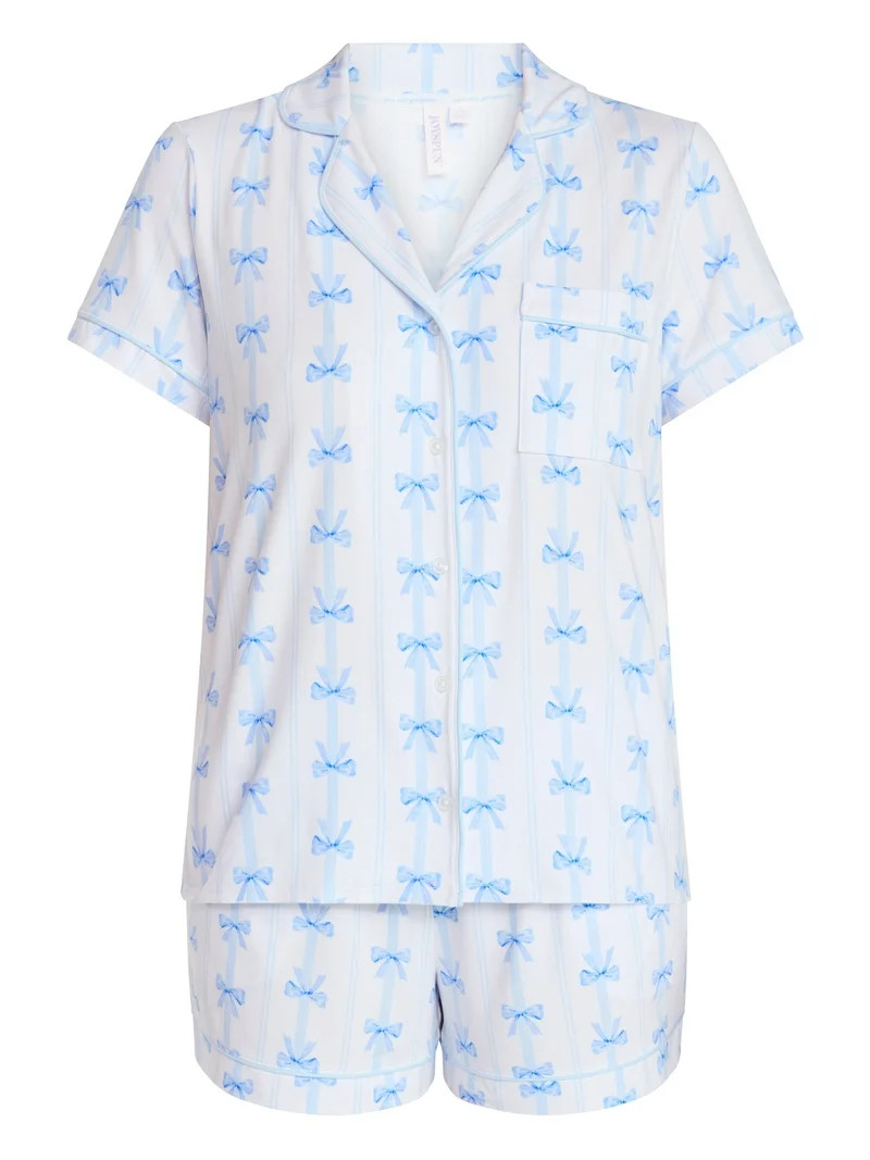 Joyspun Women’s Dreamy Soft Collection Bridal Short Sleeve Knit Notch Collar Top and Shorts Paj... | Walmart (US)