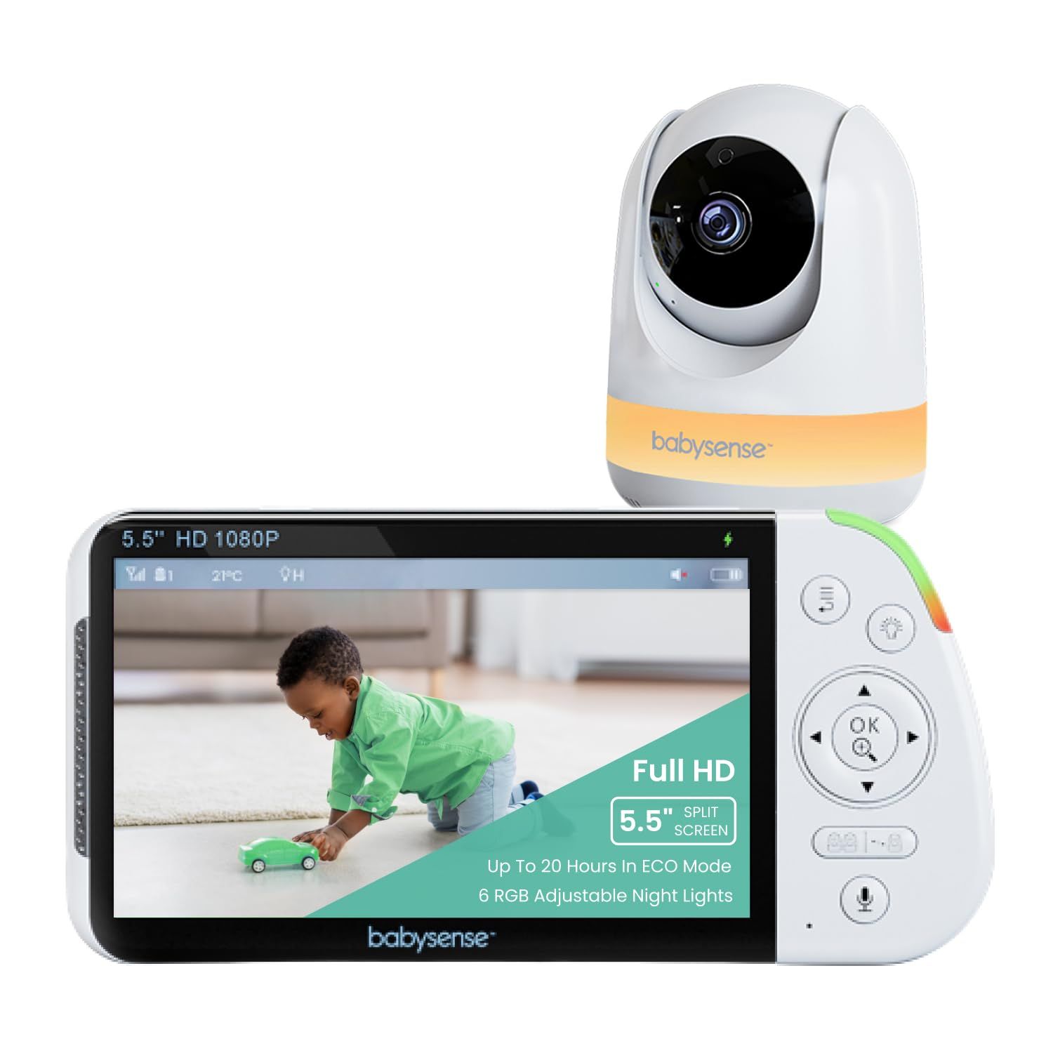 Babysense 5.5” 1080p Full HD Split-Screen Baby Monitor, Video Baby Monitor with 2 Cameras and A... | Amazon (US)