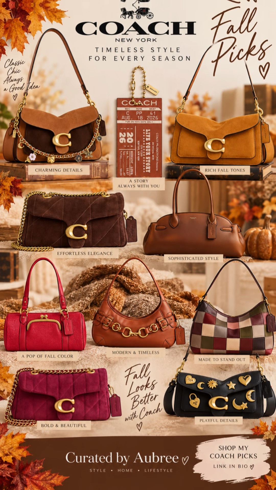 🍂👜 MY COACH FALL PICKS 👜🍂

Fall fashion just got a little more fabulous! 🤎 I rounded up some of my favorite @coach  handbags for the season, and these rich autumn colors, gorgeous suede textures, and gold details are EVERYTHING. 😍

From warm cognac and chocolate brown to bold berry, classic black, and that gorgeous patchwork—there’s a bag for every fall look. And can we talk about those Coach Tabby styles?! ✨

Which one are you carrying this fall? I’m having a hard time choosing just ONE! 👀

🛍️ Shop My Coach Fall Picks using the link in my bio!

Affiliate links may be used. I may earn a commission from qualifying purchases at no additional cost to you.

#Coach #CoachBags #FallFashion #FallStyle #CuratedByAubree