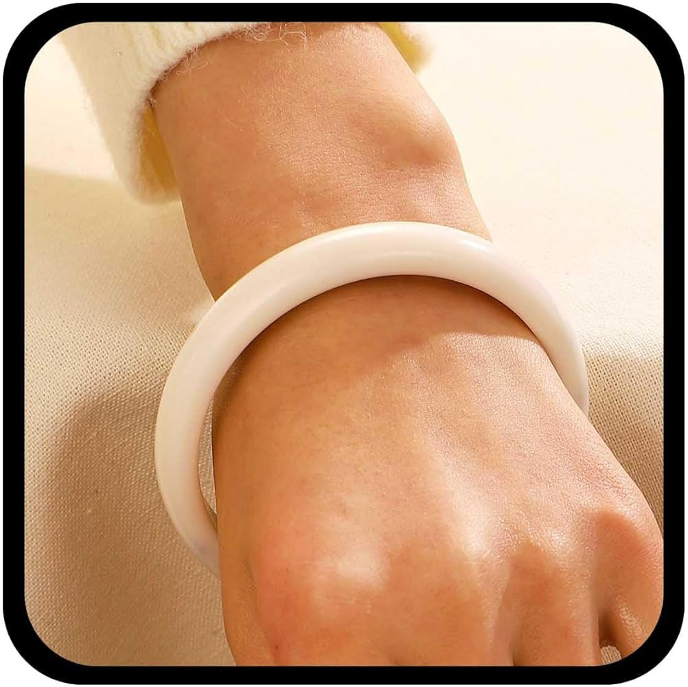 Boho Acrylic Bangle Bracelet Chunky Acrylic Bracelets White Resin Bracelet Quartz Crystal Bangle ... | Amazon (US)