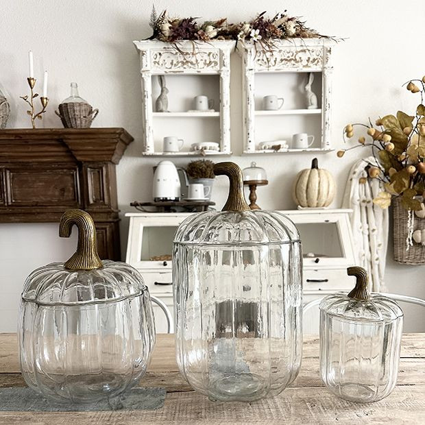 Clear Glass Pumpkin Jar With Lid | Antique Farm House